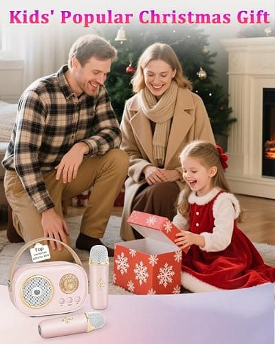 PRUNUS C20 Mini Karaoke Machine, Stocking Stuffers for Teen,White Elephant Gifts,Christmas Gifts for 3-12+ Years Old, Portable Bluetooth Speaker with Wireless Microphone Kids Boys Girls-Pink thumbnail 3