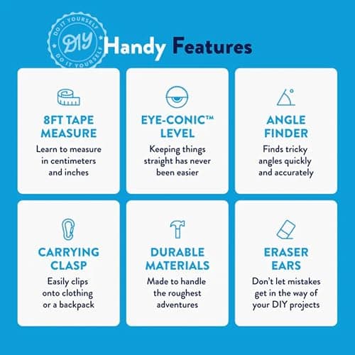 Handy Famm Spot The Dog 4-in-1 Kids Tape Measure with Adjustable Level Eye, Angle Finder & Eraser Ears – Montessori STEM Learning Tool for Children Ages 3+, Educational Construction Toy thumbnail 12