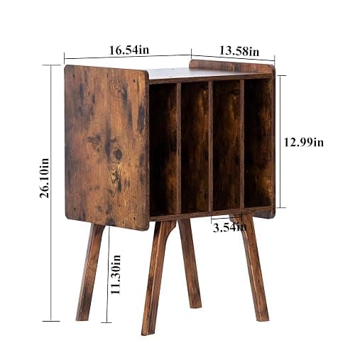 LELELINKY Record Player Stand, Brown Vinyl Record Storage Table, Patented | Mid-Century Modern Turntable Stand with Wood Legs, 4 Cabinets, Up to 100 Albums, Vinyl Holder Shelf for Bedroom Living Room thumbnail 3
