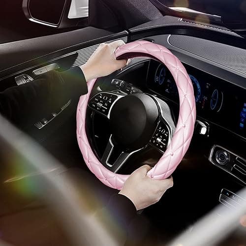 SuperKaKa Pink Steering Wheel Cover 2025, Auto Cute Diamond Bling Comfort Leather Girly Car Interior Accessories Protector Sparkly Automotive Decoration for Women Girl Coquette thumbnail 3