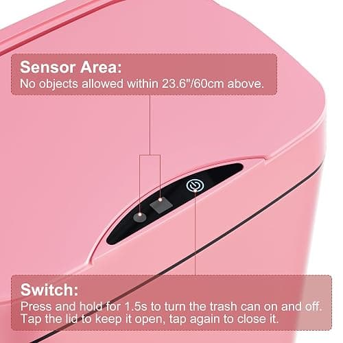 Vanpopubs 2 Pack 2.7 Gal Bathroom Trash Can with Lid, Automatic Trash Can Small Smart Garbage Can Touchless, Slim Motion Sensor Waterproof Plastic Trash Bins for Bedroom Office Kitchen Toilet Pink thumbnail 6