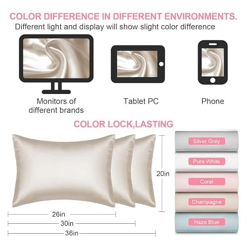 Mulberry Silk Pillow Cases 2 Pack Standard Size 20x26 Inches with Hidden Zipper, Ultra Smooth and Soft Breathable Cooling Silk Satin Pillowcase Set of 2, Better for Hair and Skin, Gifts for Women Men thumbnail 2