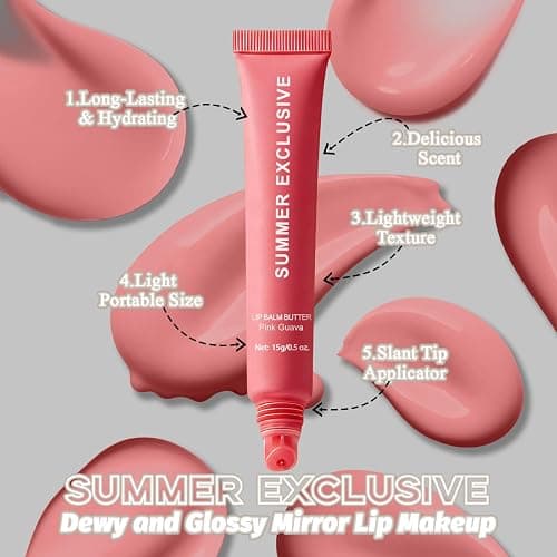 HULYHDP 5 Pcs Summer Tinted Lip Balm Butter - Natural Shea Butter & Olive Oil, Lightweight Hydrating & Non-Sticky, Soothes & Softens Dry Chapped Lips, Lip Gloss Gift Set for Girls, 0.5 Fl Oz thumbnail 3