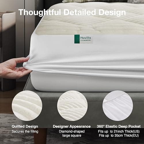 Novilla Fleece Mattress Topper Full, Warm Sherpa Mattress Pad, Cloud-Like Soft Bed Cover for Winter, Deep Pocket fits up to 21", Machine Washable thumbnail 6