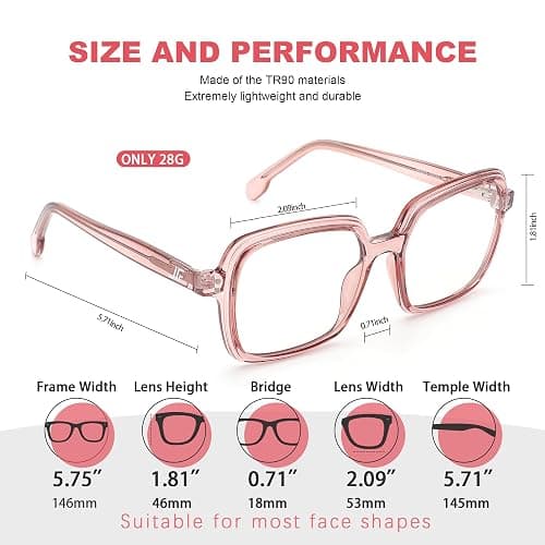JFXQDR Oversized Blue Light Blocking Glasses for Women and Men, Square Frame Computer Gaming Glasses Anti Glare & UV RF6215 thumbnail 3