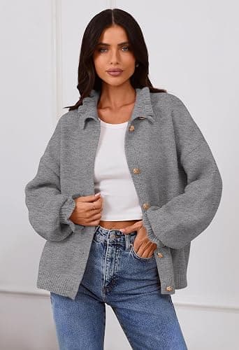MEROKEETY Women's Fall 2025 Chunky Cardigan Sweaters Trendy Ruffle Button Down Long Sleeve Casual Knit Coat Winter Clothes thumbnail 7