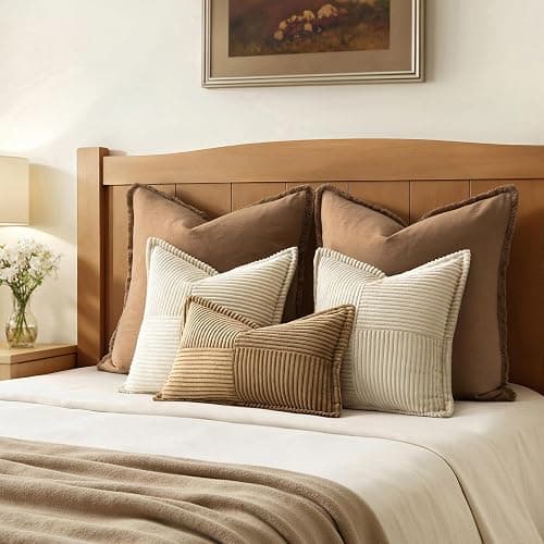 MIULEE Decorative Throw Pillow Covers for Couch Bed Livingroom 18x18 Inch Set of 2 Beige Boho Accent Throw Pllows Broadside Striped Patchwork Soft Corduroy Pillowcases thumbnail 6