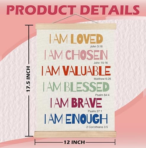SPBL&L Boho Motivational Christian Wall Art Poster Hanger Frame, I Am Loved Bible Verse Positive Affirmation Hanging Canvas Pictures Prints Wall Decor for Kids Room Bedroom Nursery, 12x16 Inch thumbnail 6