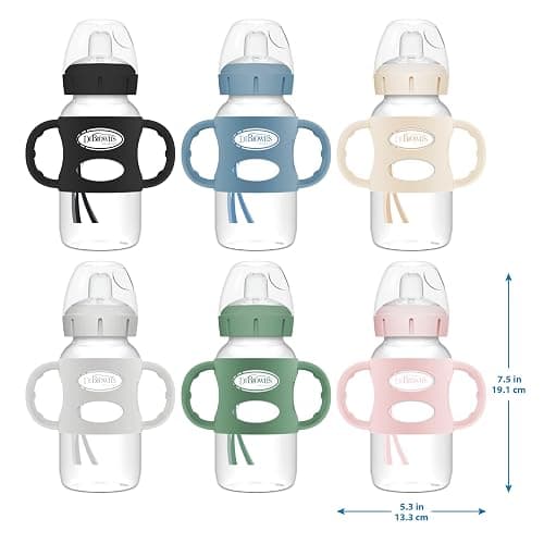 Dr. Brown's Milestones Wide-Neck Sippy Spout Bottle with 100% Silicone Handles, Easy-Grip Handles with Soft Sippy Spout, 9oz/270mL, Light-Pink & Ecru, 2-Pack, 6m+ thumbnail 3