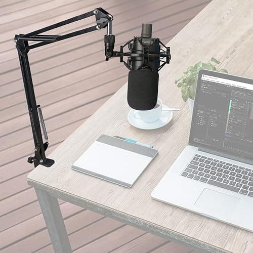 Audio-Technica AT2020 Mic Boom Arm with Foam Windscreen, Suspension Boom Scissor Arm Stand with Pop Filter Cover for Audio-Technica AT2020 Microphone by SUNMON thumbnail 6