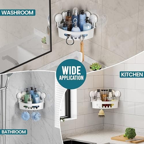 TAILI Corner Shower Caddy Suction Cups Heavy Duty,Small Bathroom Shower Shelf Storage Basket Wall Mounted Organizer for Shampoo,Conditioner,Plastic Shower Rack for Kitchen,Drill-Free Removable thumbnail 9