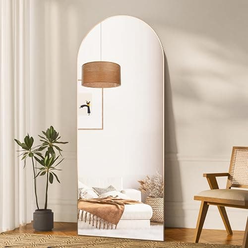 CASSILANDO Ganzkörperspiegel, 165X60cm Gewölbter Spiegel, Bodenspiegel mit Ständer, hängend oder lehnend an die Wand, stehender Spiegel für Schlafzimmer Garderobe (Gold) thumbnail 2