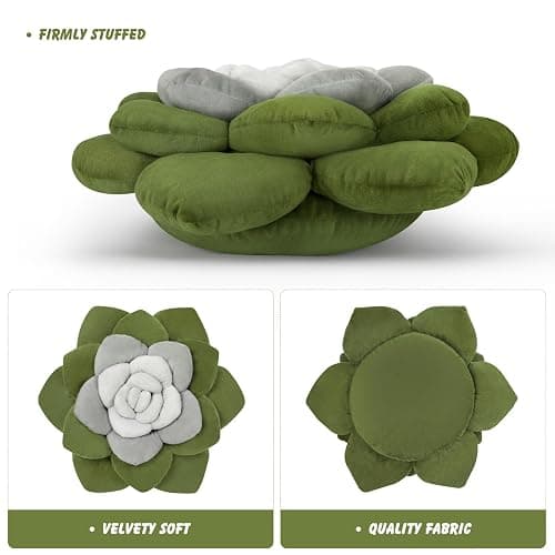 OtGalk Flower Throw Pillow - 17.8" Plant Shaped Cushion, Soft Plush Decorative Pillow for Bedroom & Living Room, Unique Green Design, Home Decor Accen thumbnail 4