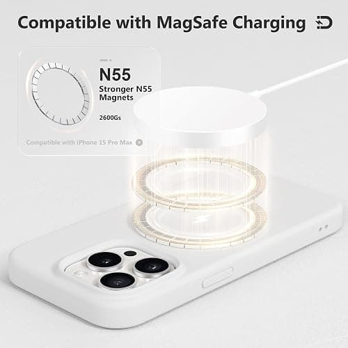GONEZ for iPhone 15 Pro Max Case Silicone, Compatible with Magsafe, Camera Protector + Screen Protector, Soft Anti-Scratch Microfiber Lining, Liquid Silicone Shockproof Phone Cover, White thumbnail 4