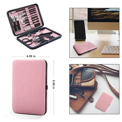 Manicure Set Professional Nail Clippers Kit Pedicure Care Tools- Stainless Steel Women Grooming Kit 18Pcs for Travel or Home (Pink) thumbnail 2
