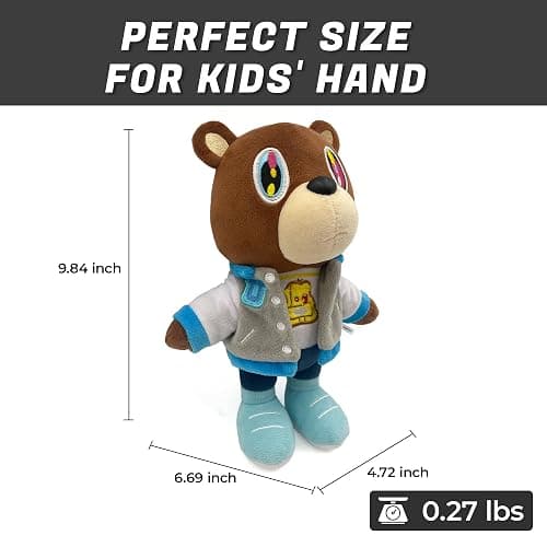 Adenzai Kanye Bear Plush - 10 Inch Cute Plush Bear Stuffed Animal Toy – Soft and Adorable Gift for Kids, Boys, Girls, Birthdays, Easter, and Graduation Cute Halloween Plush thumbnail 3