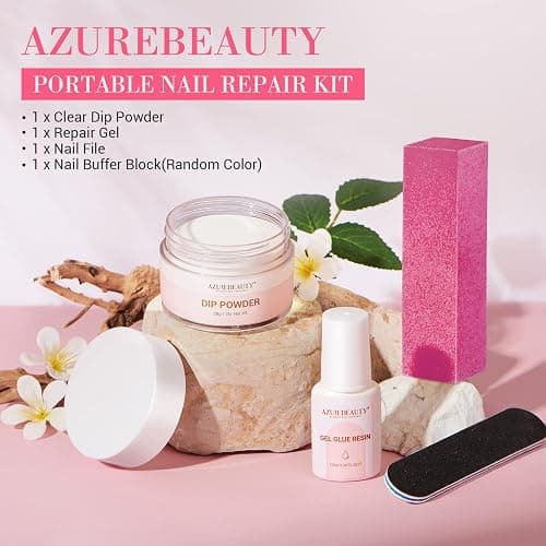 AZUREBEAUTY Nail Repair Kit Transparent Crystal for Broken Cracked Split Weak Nails, Ideal Solution Emergency Easy Quick Fix Dip Powder 28 g 1 Oz Quick-Drying Repair Glue 10 ml Nail File Nail Buffer thumbnail 8