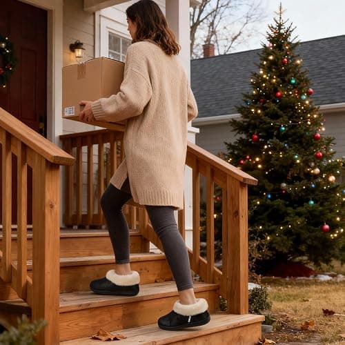 EverFoams Women's Microsuede Cozy Memory Foam Winter Slippers with Fuzzy Faux Fur Collar and Indoor Outdoor Rubber Sole thumbnail 2