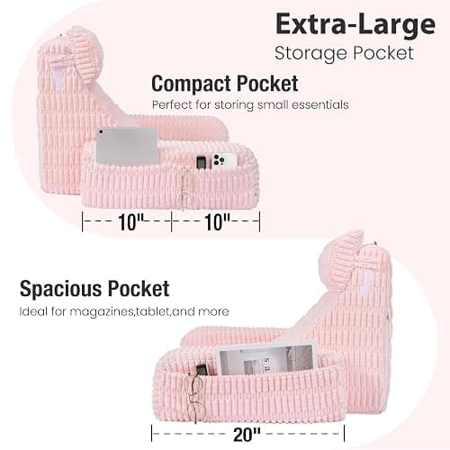 Selectico Reading Pillow for Bed Sitting Up with Large Pockets,Modern Style | 19" Supportive Backrest Cushion for Reading,Nursing,Resting,or Reclining,Stable Armrests & Washable Cover – Pink thumbnail 6
