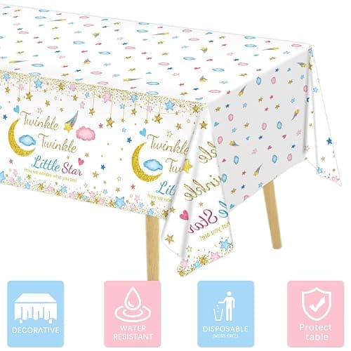 Oigco 3 Packs Twinkle Twinkle Little Star Gender Reveal Party Decorations Tablecloths，Pink Blue Little Star Gender Reveal Tablecloth for Baby Shower Supplies Girls or Boys Theme Party 54" x 108" - Twinkle - 1 thumbnail 5