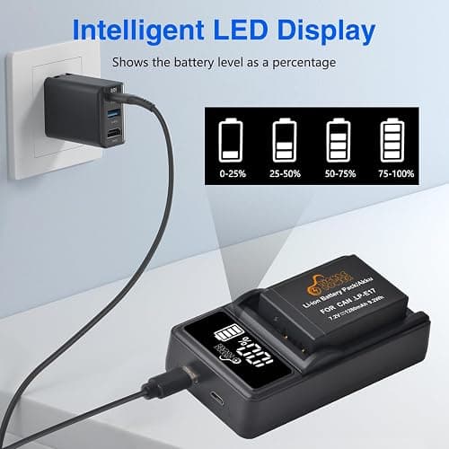 Pickle Power LP-E17 Battery 2-Pack and LED USB Charger for Canon EOS R50 R8 R10 RP, Rebel T8i T7i T6i T6s SL2 SL3, EOS M3, M5, M6, 200D, 77D, 750D, 760D, 800D, 8000D, KISS X8i Camera thumbnail 4