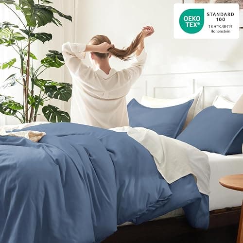 Litanika Haze Blue Twin/Twin XL Comforter Set, 2 Pieces Lightweight Solid Bedding Set, All Season Fluffy Bed Set (66x90In Comforter & 1 Pillowcase) thumbnail 4