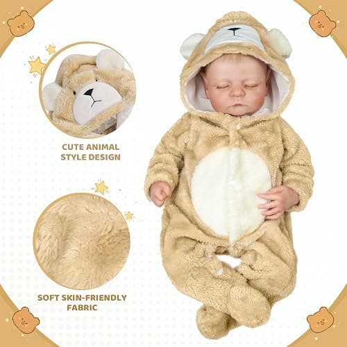 BABESIDE Reborn Baby Doll Clothes Set for 17-22 Inch Baby Dolls | Cute Bear Style Baby Doll Clothes with Hat, Khaki Baby Doll Accessories for Realistic Baby Dolls Girls & Boys thumbnail 4