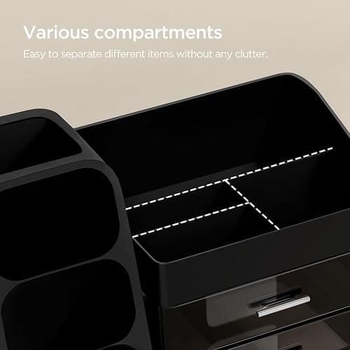 HBlife Makeup Organizer with Brush Holder for Vanity, Large Plastic Bathroom Countertop Organizer Cologne Organizer for Men, Easy to Store Lipsticks, Nail Polishes, Perfumes, Eyeshadow Palettes, Black thumbnail 5