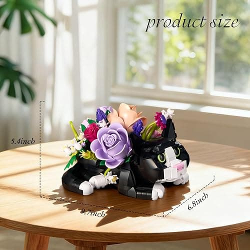 Tuxedo Cat Rose Bouquet Succulent Planter Building Blocks,Compatible with Lego Tuxedo Cat Flowers Pot,Creative Plants and Animals Decoration Rose Blocks Toys,Gifts for 18+ Girls,Mothers Day(824pcs) thumbnail 3