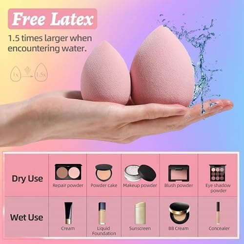 Makeup Sponge Set BS-MALL with Storage Case 7 Pcs for Liquid, Cream, and Powder,SAVE Foundation with 1 Mini Makeup Sponge For Travel Daily Use (A-Pink） thumbnail 3