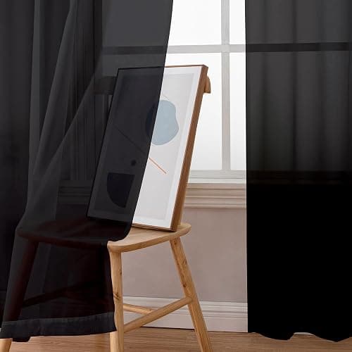 Simplebrand Black Sheer Curtains 84 Inches Long, Light Filtering Rod Pocket Solid Color Window Sheer Curtain Panels, Elegant Curtains & Drapes for Living Room, Bedroom 2 Panels (Black, 42" W x 84" L) thumbnail 3