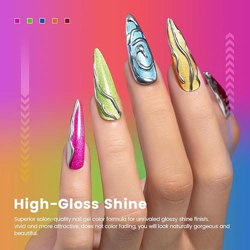 RARJSM 9D Neon Cat Eye Gel Nail Polish Set 6 Colors Velvet Silver Glitter Bright Orange Blue Red Green Rose Purple Ice Gel Polish with Magnet Stick UV LED Curing Requires Soak Off Home Salon Diy thumbnail 3