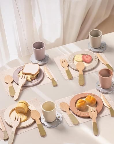 ROBUD 4-Set Wooden Play Dishes Set - Montessori-Inspired Play Food Accessories for Kids, Pretend Play Kitchen Set for Toddlers, Role Play Gift for Boys and Girls thumbnail 5