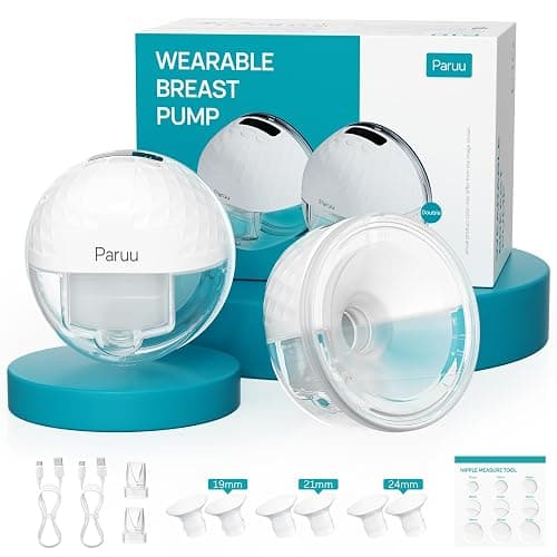 Paruu P10 Hands Free Breast Pump Wearable, 338mmHg Strong Suction, Low Noise, 4 Modes & 9 Levels, Electric Breast Pump Portable, Smart Display, 19/21/24/28mm Insert/Flange, 2 Pack (White) - Image 1