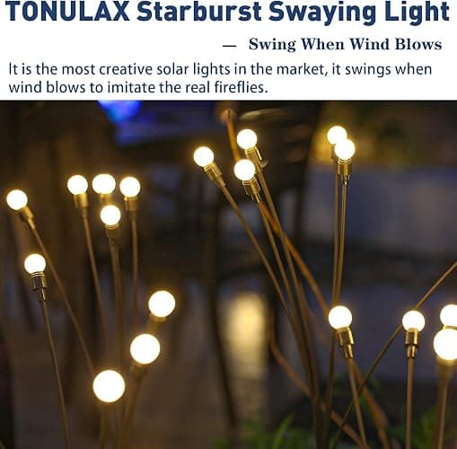 TONULAX Solar Garden Lights - Upgraded Solar Swaying Light, Sway by Wind, Outdoor Lights, Yard Patio Pathway Decoration, High Flexibility Iron Wire & Heavy Bulb Base, Warm White(2 Pack) thumbnail 6