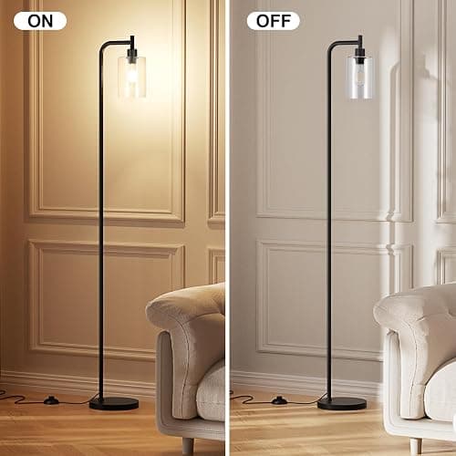 Ziisee Industrial Floor Lamp with Glass Shade - Black, LED Bulbs, Foot Pedal Switch, Easy Assembly thumbnail 4
