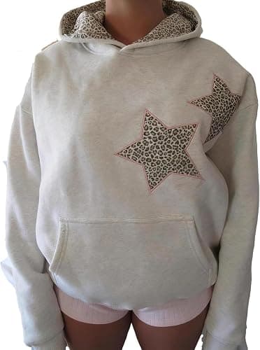 Atapounif Y2K Hoodies Leopard Print Star Hoodie Graphic Hooded Pullover Sweatshirt Streetwear 2025 Trendy Tops Outfits - Image 1