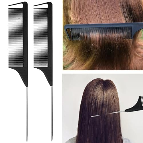 ZVOREI 8Pcs Black Hair Brushes Set with 4Pcs Topsy Tail Tools, Teasing Bristle Brush, Edge Control Brush, and 2Pcs Metal Pin Rat Tail Combs for Women's Hair Styling and Brushing | 4Pcs Topsy Tail Tools, Teasing Bristle Brush, Edge Control Brush, 2Pcs Metal Pin Rat Tail Combs thumbnail 5