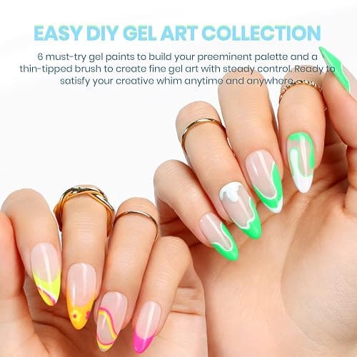 beetles Gel Polish Nail Art Gel Liner Set 6 Neon Gel Nail Polish Colors Hot Pink Orange Blue Yellow Paint for Nails Built Thin Brush in Bottle Soak off Uv LED Lamp Rainbow Nails Summer thumbnail 2