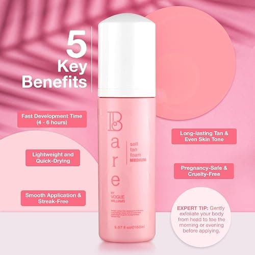 Bare by Vogue - Medium Tan Self-Tanning Foam - Suitable for All Skin Types - Self Tanner for Face & Body - Long-Lasting Fake Tan - 150ML thumbnail 3