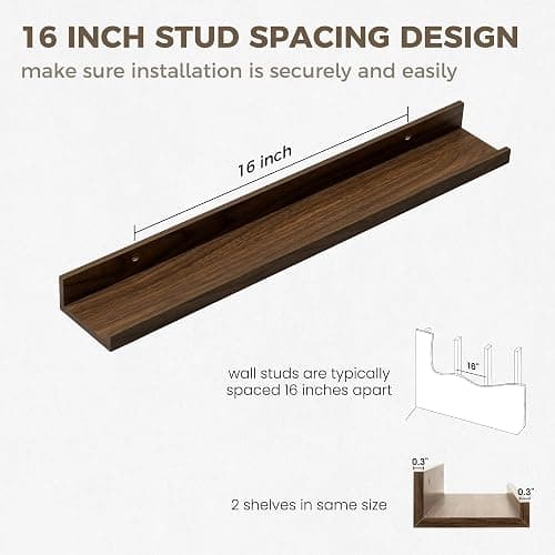 Axeman Floating Shelves for Wall - 24 Inch Picture Ledge Shelf Set of 2 - Rustic Picture Shelf for Wall with Ledge - Walnut Floating Shelves with Lip - Photo Ledge Shelves for Pictures Nursery Books thumbnail 4