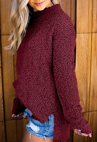 Imily Bela Womens Fuzzy Knitted Sweater Sherpa Fleece Side Slit Full Sleeve Jumper Outwears thumbnail 2