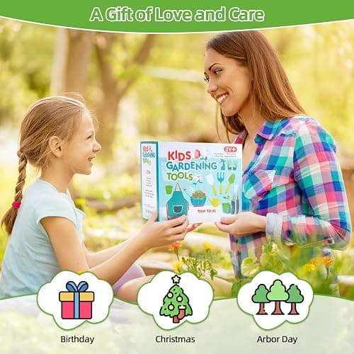 FITNATE Green Kids Garden Tools Set,6 PCS Gardening Tools for Kids Including Watering Can, Shovel, Rake, Fork, Children Gardening Gloves and Garden Tote Bag, All in One Set - Caterpillar thumbnail 7