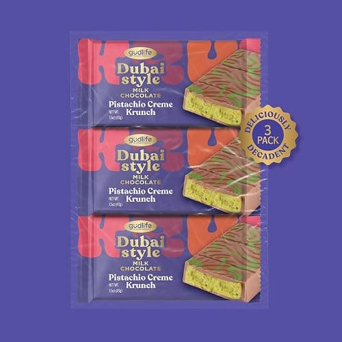 Gudlife Dubai Chocolate Pistachio 3-Pack | Rich Nutty Pistachio Creme with Mega Crunch in Belgian Milk Chocolate | Gourmet Dubai-Inspired Bites | 3 x 1.5oz Premium Treats thumbnail 3