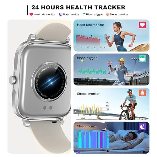 Smart Watch for Men Women Compatible with iPhone Samsung Android Phone 1.69 inch Full Touch Screen IP68 Waterproof Bluetooh Fitness Tracker Heart Rate/Sleep Monitor (Starlight) thumbnail 3