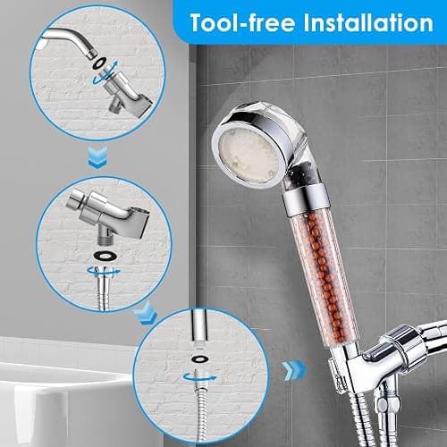 Vacto LED Handheld Shower Head Set with Filtration, Automatic 7-color Changing Shower Head Kit, High Pressure Handheld Shower Head with Hose and Bracket, Water Saving Showerheads with Filtration Beads thumbnail 7