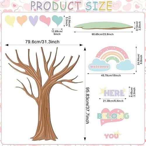 Pastel Tree Bulletin Board Classroom Decoration Spring Welcome Back to School Bulletin Board Sets You Belong Here Heart Rainbow Cutouts for Teacher School Nursery Home Classroom Chalkboard Wall Decor thumbnail 2