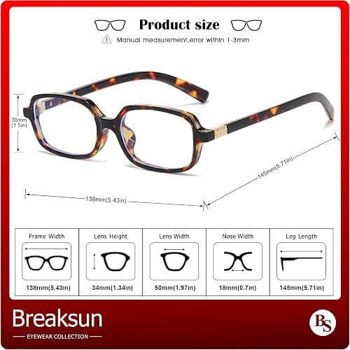 Breaksun Retro Rectangle Glasses for Women Men Small Square Blue Light Blocking Glasses Vintage Eyeglasses thumbnail 6