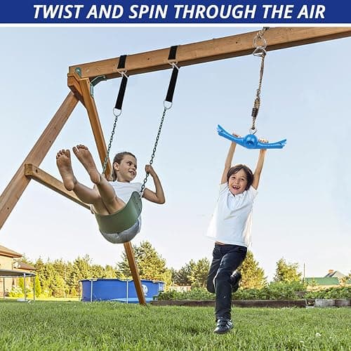 YAMIPROBI Ninja-Twister Swing Spins Set: Slackline Attachments - 360° Handle Twist-Spin Flips Toy Activate Ninja Powers Warrior Accessories Kids Hang Toys for Playground Backyard Blue thumbnail 6