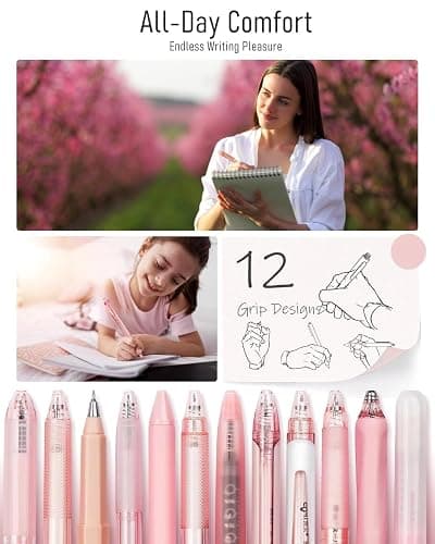 Four Candies Rose Series Gel Pens, Cute Writing Pens with Black & Pink Ink, 0.5 mm Smooth Fine Point, School Office Supplies Girly Stationery Aesthetic Desk Accessories for Women, Set of 12 thumbnail 6